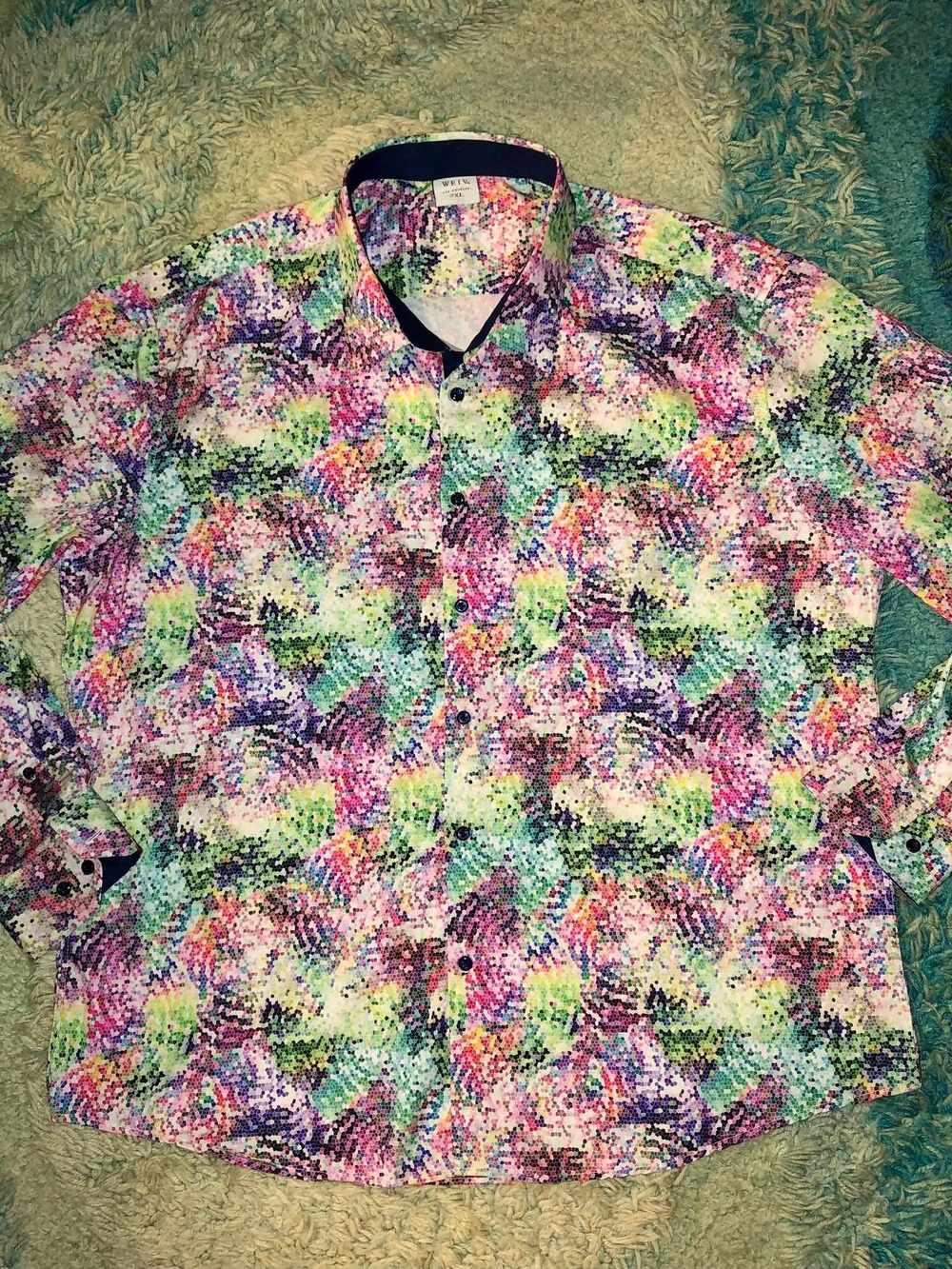 WEIV Los Angeles multi-color pixelated abstract print button-down shirt 2XL